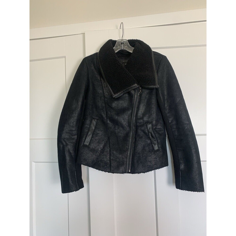 Ann Taylor Shiny Black Bomber Jacket Zip Up Womens Size Small